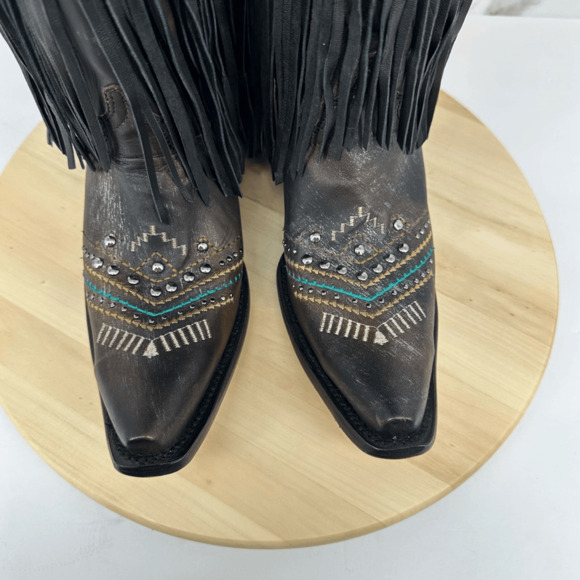 Corral Womens 7 Embroidery Crystals Lamb Fringe Tall Boots C4078 Cowgirl Western - Picture 6 of 16